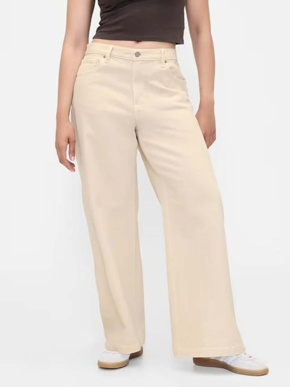 NWT GAP Women's High Rise Stride Wide-Leg Jeans in Beach Pebble Cream Size 31/12